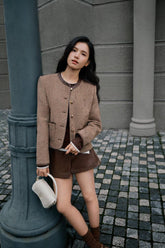 Women's PU Wrapped Edge Elegant Wool Jacket